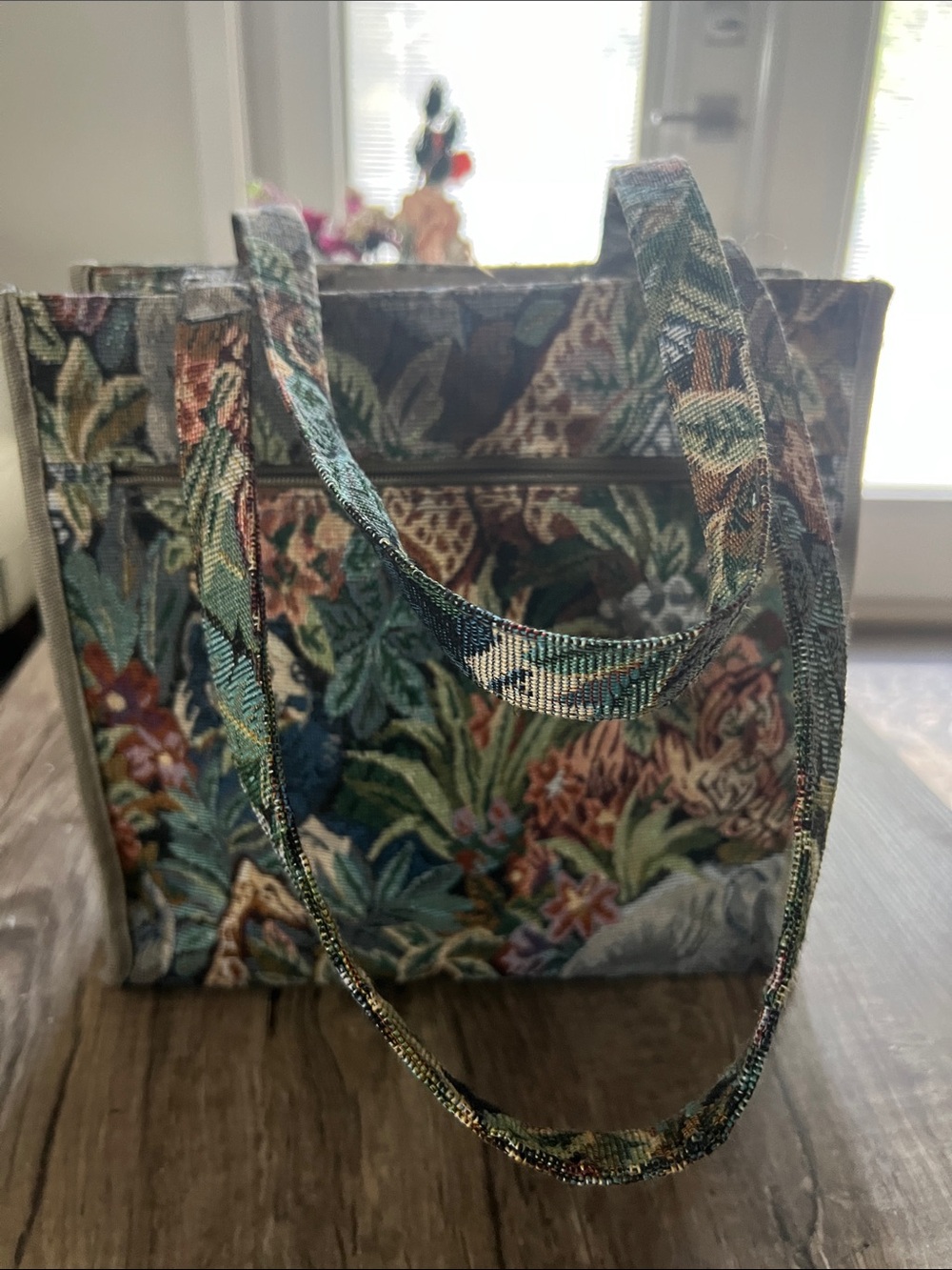 Vintage JADE Jungle Animal Woven Tapestry Tote Bag